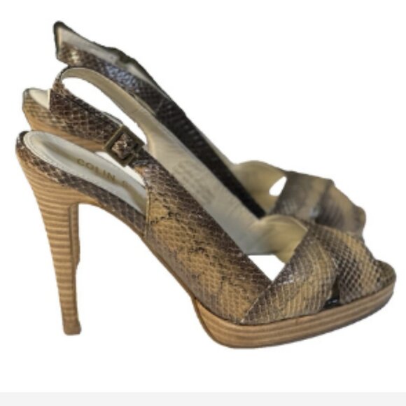 Colin Stuart Heel Pump Snakeskin Leather Womens Size 6 Heel 4.5" Padded Open Toe - Picture 2 of 5